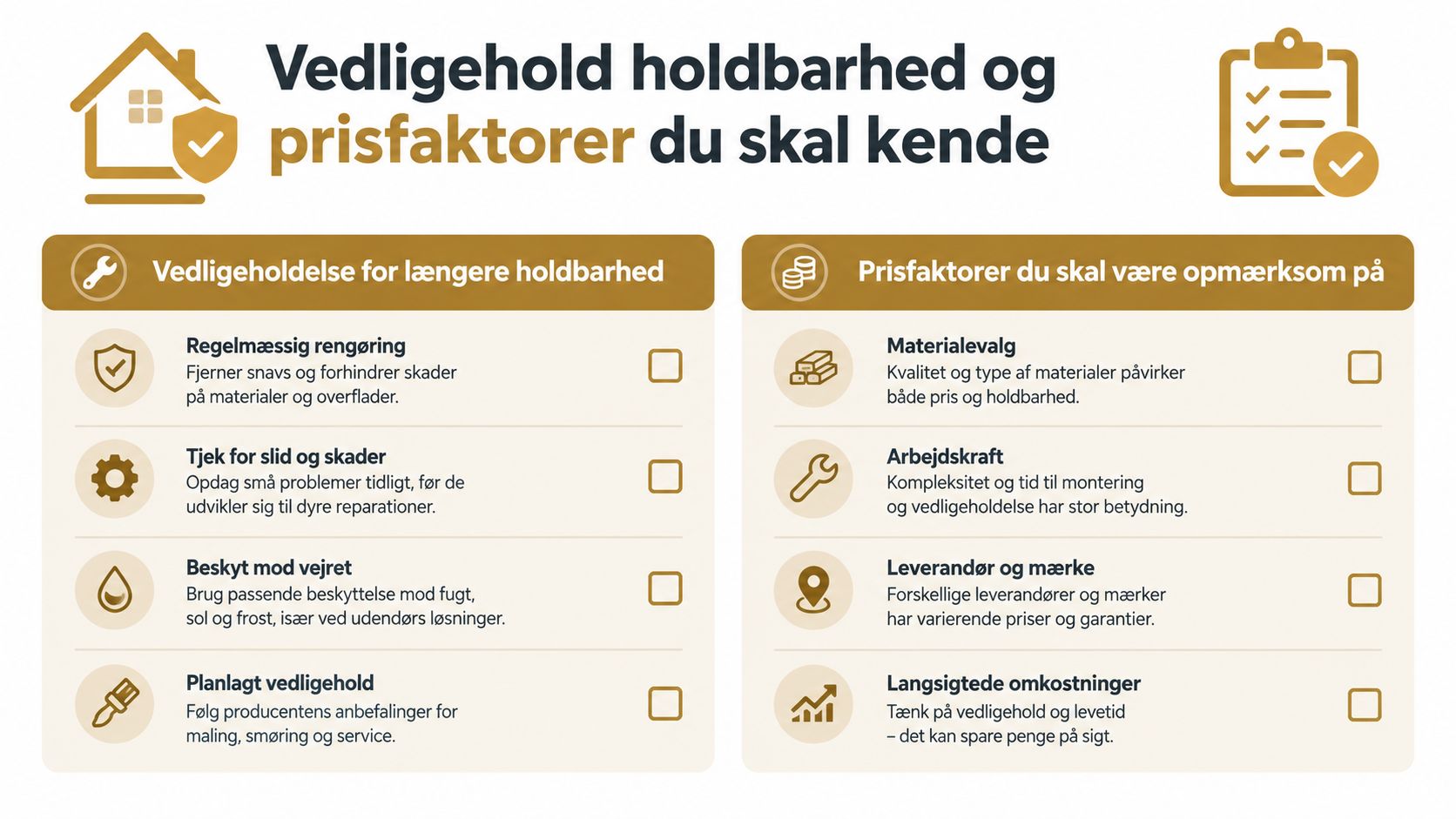 En infografik om vedligeholdelse af døre og vinduer, samt de vigtigste prisfaktorer man skal overveje.